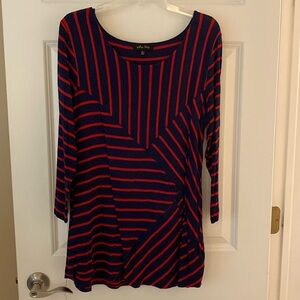Melissa Paige scoop neck navy and red striped blouse